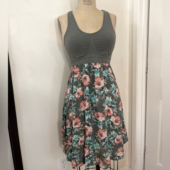 Sage Green Cami Racer Back Floral Challis Dress - Picture 3 of 5